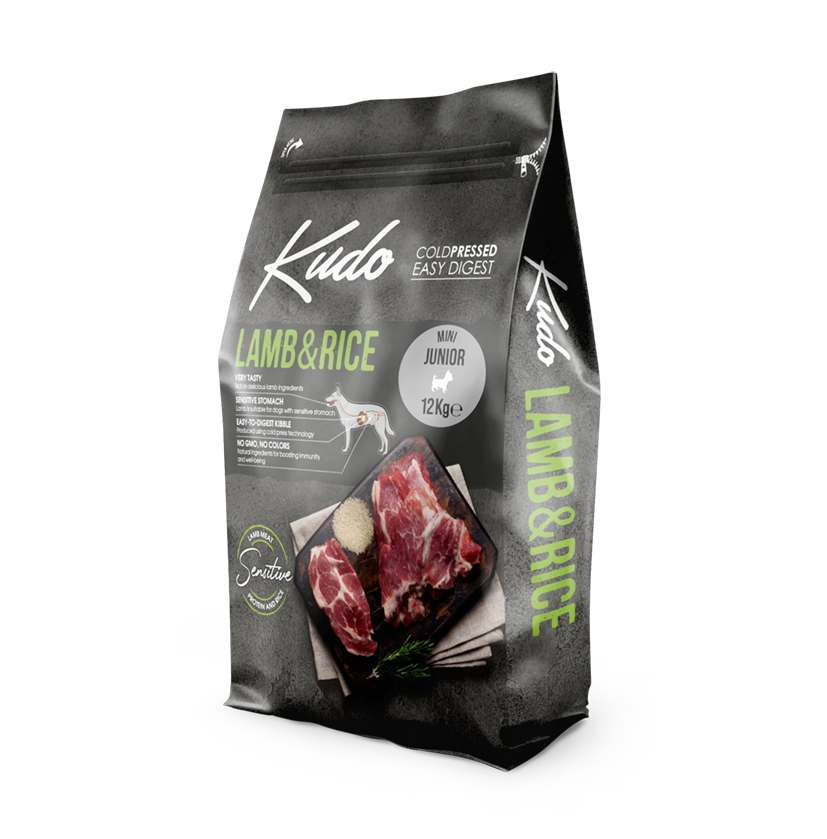 Kudo Lamb & Rice Mini Junior – Kaltgepresstes Hundefutter mit Lamm und Reis für Welpen und Junghunde kleiner Rassen.