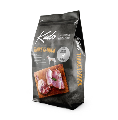 Kudo Turkey & Duck Mini Adult – Getreidefreies kaltgepresstes Hundefutter mit Pute und Ente für kleine Hunde.